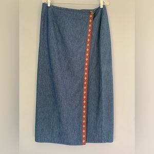 Jean Wrap Skirt Denim Ankle Length Size 14 100% Cotton Like New Vintage Aztec